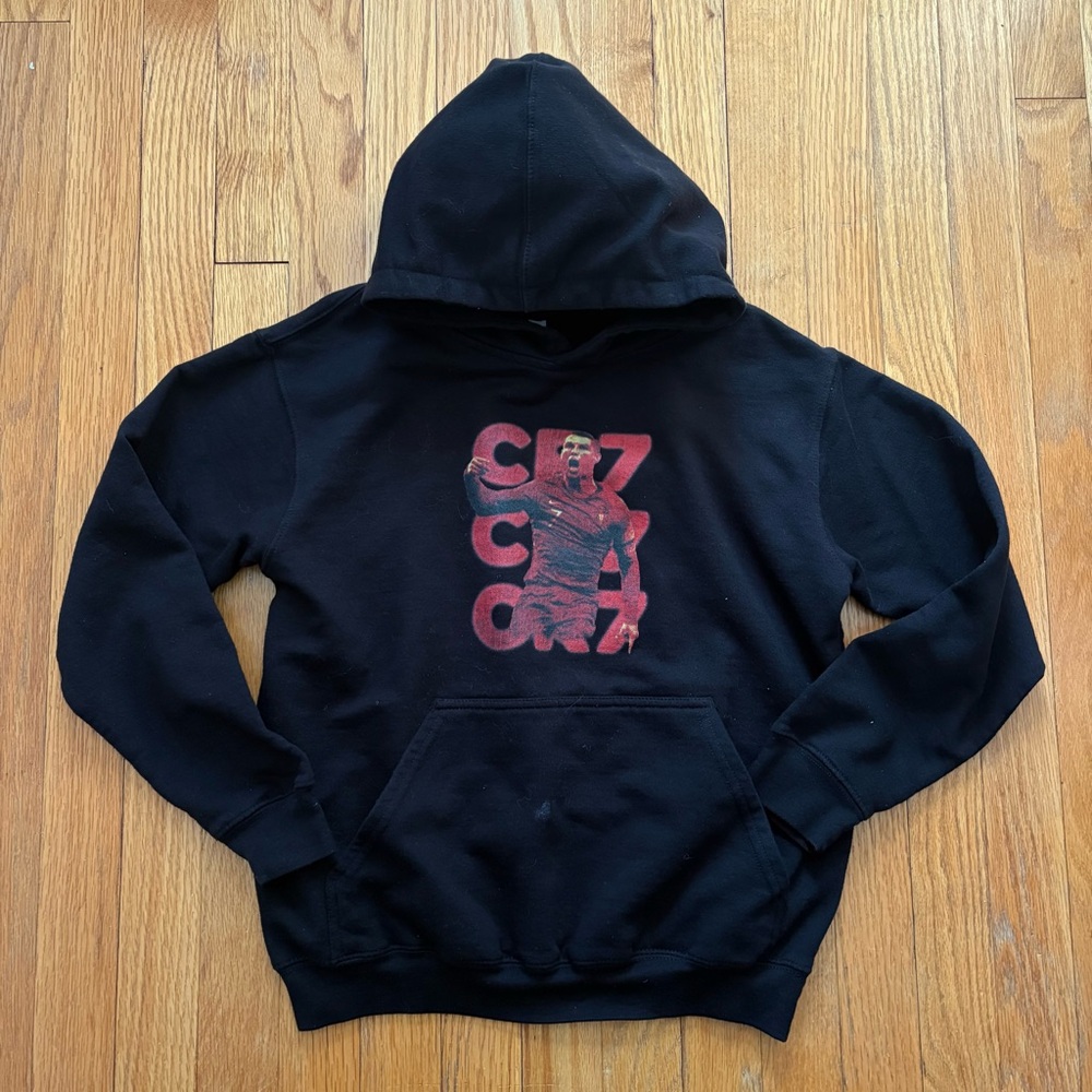 L·A·T Youth Cristiano Ronaldo CR7 Graphic Hoodie Large Black Cotton Blend